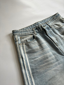 Jean vintage personnalisé pour homme, style hip-hop, délavé, coupe droite ample, jambe large, en denim, pour l'été, décontracté - Product Image 4