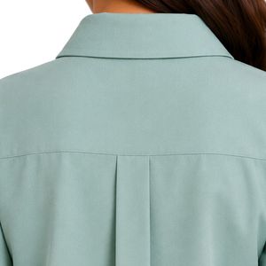 Ensemble chemisier et jupe longue brodés vert menthe et beige pour femme, manches longues, boutonnage, taille haute, tenue modeste deux pièces - Product Image 5