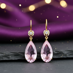 Pendientes de Plata de Ley 925 con Baño de Oro de 18K y Circonitas, con Gema de Pera Rosa, Diseño de Diseñador, 6 Pulgadas, Regalo para Ella - Product Image 2