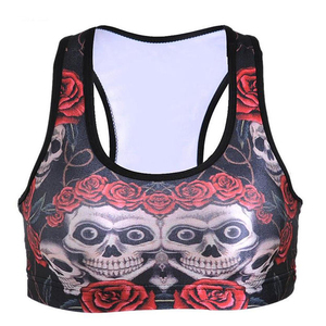 Women's Racerback Sports Bra Skull <b>Rose</b> Print Breathable Medium Support Fitness Gym Workout <b>Top</b> Spandex Polyester Mesh Back - Product Image 1