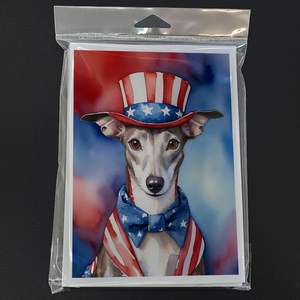 Whippet Patriotic American A7 Tamaño 5x7 Tarjetas de notas en blanco Paquete de 8 tarjetas de felicitación caprichosas con sobres - Product Image 3