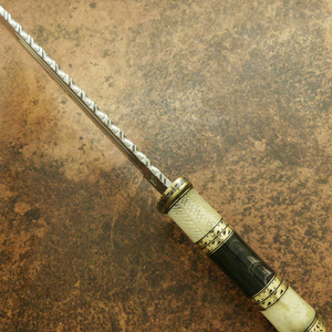 Handmade Bowie Hunting Knife with Silver Curved <b>Steel</b> Blade Serrated Spine Decorative Ivory Black Handle <b>Outdoor</b> Camping Display - Product Image 3