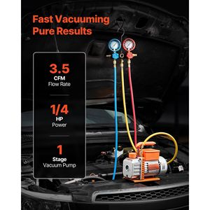 Pompa per vuoto HVAC a palette rotative monostadio 3.5 CFM 1/4 HP, kit manometri AC, set manometri per pompa per vuoto AC per R134a R22 - Product Image 2