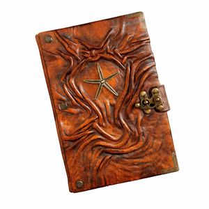 Carnet en cuir fait main avec étoile de mer - Journal nautique vintage et carnet de croquis vierge avec étoile de mer intégrée et papier à bords festonnés - Product Image 3