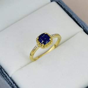 Yellow Gold Plated <b>Lapis</b> <b>Lazuli</b> Engagement <b>Ring</b> Solid 925 Sterling Silver Gemstone <b>Ring</b> Prong Setting <b>Rings</b> For Women - Product Image 3
