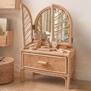 Toddler makeup <b>table</b> boho-inspired kid bedroom <b>decoration</b> natural rattan <b>dressing</b> desk vanity - Product Image 1