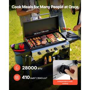 <b>4</b>-<b>Burner</b> <b>Gas</b> Griddle 29-Inch Flat Top Grill Propane Griddle Wheels 28000 BTU for Outdoor Pan-Frying Grilling Pulse <b>BBQ</b> Grills - Product Image 3