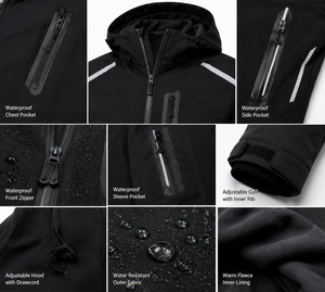 Veste softshell pour homme, écologique, à séchage rapide, fermeture éclair, sportive, hiver, extérieur, imperméable, respirante, doublure en polaire - Product Image 4