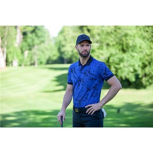 Chemise à manches courtes bleue pour homme, en tissu tricoté respirant 100% polyester, séchage rapide, coupe classique, décontractée - Product Image 1