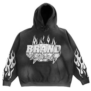 Sudadera con capucha extragrande desgastada con logo personalizado impreso en fieltro, informal, 100% algodón, de felpa, para venta al por mayor - Product Image 3