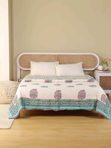 Edredón Bordado Bohemio con Patrón Floral Azul, Hecho a Mano en Algodón, Juego de Ropa de Cama para Decoración del Hogar para Todas las Temporadas - Product Image 4
