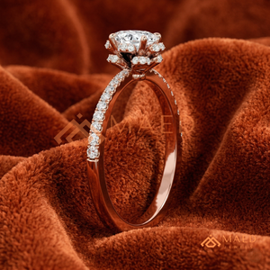 แหวนโรแมนติกทรงวงรีประดับเพชรแบบฮาโล ทำจากทองคำโรสโกลด์ 14K |   แหวนเจ้าสาวลายสแกลลอปที่ได้รับแรงบันดาลใจจากวินเทจ - Product Image 3