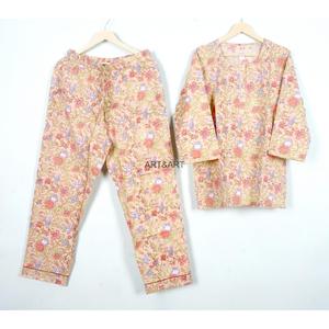 Conjunto de pijamas de algodón 100% con estampado floral para mujer, pijama de manga larga con cuello redondo, ropa de dormir informal para verano y primavera - Product Image 4