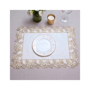 Modern Scandinavian 100% GOTS Certified Cotton One-Sided Border Embroidered Table <b>Placemats</b> 14 X 18 Inch 220g <b>Black</b> Floral Woven - Product Image 5