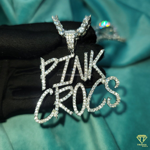 Custom " Pink " Letter Pendant Necklace <b>Iced</b> <b>Out</b> Lab Grown Diamond Tennis <b>Chain</b> Hip Hop Jewelry - Product Image 6