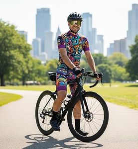 Ensemble maillot et short de cyclisme pour homme, imprimé géométrique, motif crâne coloré, bordure violette, tenue de vélo performante, tissu 120g - Product Image 2