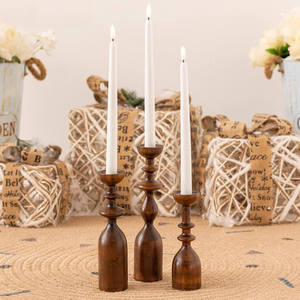 Juego de 3 Portavelas de Madera, Estilo Vintage, para Decoración del Hogar, Artesanía en Madera Resistente - Product Image 2