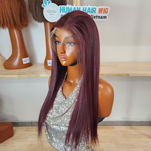 Perruque sans colle de luxe 100% vietnamienne avec frange, perruque en dentelle HD 13x6, cheveux humains lisses comme des baguettes, produits capillaires pour femmes noires - Product Image 3