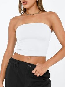 Top Corto de Punto Blanco sin Tirantes para Mujer, Informal, Transpirable, de Color Sólido, para Uso Diario en Primavera y Verano - Product Image 2