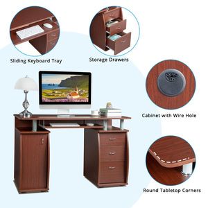 Scrivania per Computer Portatile in MDF 15mm, 115x55x74cm, con 1 Anta e 3 Cassetti, Colore Caffè (1 Pezzo) - Product Image 5
