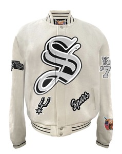 Chaqueta Varsity de Lana de los San Antonio Spurs, Estilo Inglés Antiguo, Blanca - Product Image 1