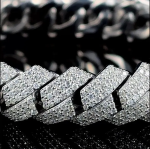 <b>Mens</b> 925 Silver Moissanite Cuban Link Bracelet Iced Pave Statement Luxury Chain Bracelet Hip Hop Jewellery for <b>Men</b> - Product Image 5