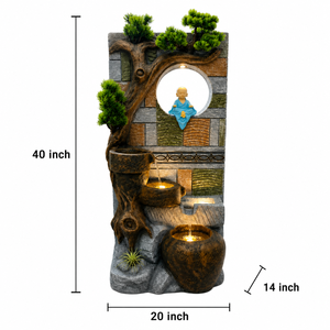 Fontaine d'eau LED de 40 pouces pour la décoration intérieure, cascade en fibre pour la maison, fontaine décorative zen de méditation avec bonsaï - Product Image 4