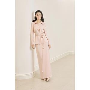 Jupe longue en soie douce classique taille haute élégante pour femme de bureau, style vietnamien tissé, couleur OCRE IVORY SHADOW - KV70 - Product Image 1