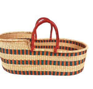 Source modern red leather handle colorful striped high <b>wall</b> seagrass changing <b>basket</b> plus rattan changing kid <b>basket</b> - Product Image 2