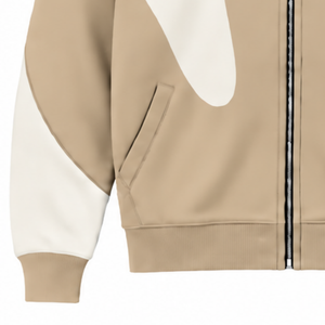 Sudadera con capucha beige con paneles en contraste y cremallera completa para hombre, estilo urbano, manga larga, informal, de forro polar, con bolsillos laterales. - Product Image 6