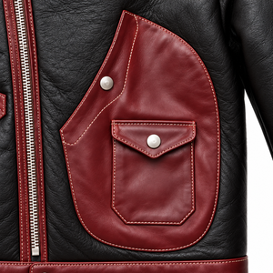Chaqueta Bomber Delgada de Cuero Genuino Negro para Hombre con Detalles Rojos, Transpirable, con Cierre Frontal, Cuello Camisero, Resistente al Viento, para Otoño e Invierno - Product Image 6