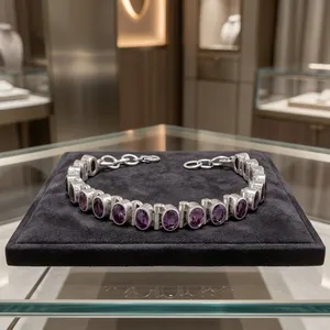 Bracelet tennis en argent sterling 925 avec pierres d'améthyste serties clos, style classique unisexe, bijou de mode, cadeau - Product Image 4
