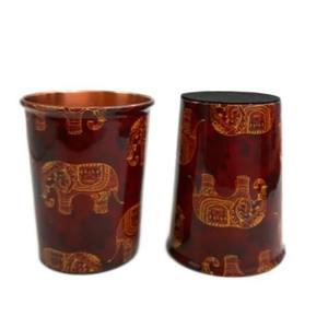 <b>Elephant</b> Print Copper Drinking Glass Decorative Water Tumbler Designer Beverage Cup Traditional Tableware <b>Gift</b> Collection - Product Image 1