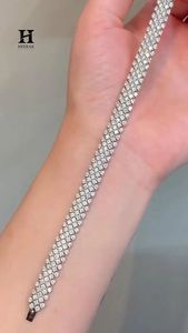 High-Density Multi-Row Tennis <b>Bracelet</b>, Sparkling Wide Band Zirconia <b>Bracelet</b> for Evening Wear - Product Image 5