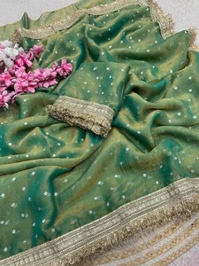 Sari en tissu mousse de créateur, Sari en dentelle royale Jari, Sari Jari Butti en mousse, Sari de cérémonie, Sari ethnique de créateur pour soirée - Product Image 2