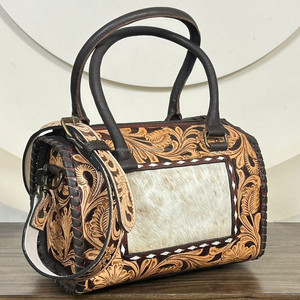 New Personalized Handmade Hand <b>Tooled</b> <b>Leather</b> Speedy Bag Genuine Cow <b>Leather</b> Spacious Capacity Durable Travel Zipper Duffel Bags - Product Image 5
