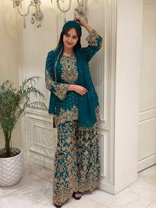 Ensemble Salwar Kameez brodé bleu sarcelle avec palazzo et dupatta – Tenue ethnique pour femme pour mariage, fête et festival - Product Image 1
