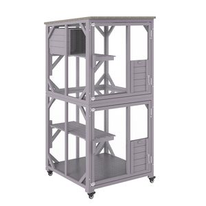 3-Tier Large <b>Cat</b> House with 360-Degree Rotating Casters 2 Platforms Resting <b>Box</b> for Outdoor Catios Pet Cages - Product Image 1
