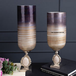 Vase décoratif de table de style luxueux en laiton doré, forme ronde, émail imprimé, pour arrangement floral à la maison - Product Image 5