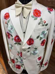 ชุดสูทแต่งงานปักลายดอกไม้สีงาช้างสำหรับผู้ชาย – ชุดเบลเซอร์คาวบอยตะวันตกสำหรับเจ้าบ่าวพร้อมลายปักดอกกุหลาบสำหรับงานปาร์ตี้และงานพิธีการ - Product Image 3