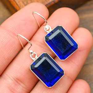 Pendientes de Zafiro Azul, Plata de Ley 925, Hechos a Mano, Atractivos, Joyería de Zafiro Natural, Regalo de Compromiso - Product Image 4