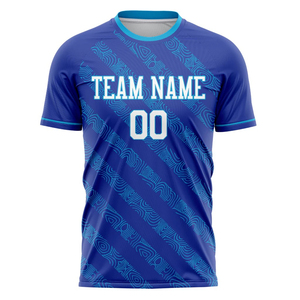 เสื้อฟุตบอลพิมพ์ลายแบบซับลิเมชั่นสีน้ำเงิน ชุดกีฬาแห้งเร็ว ผู้ผลิตขายส่งจากโรงงาน - Product Image 4