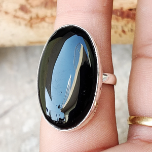<b>Large</b> Oval Black Onyx Gemstone <b>Ring</b> 925 Silver Bold Statement Jewelry - Product Image 4