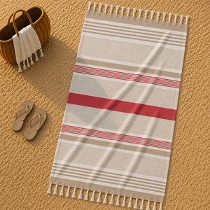 ผ้าขนหนูชายหาด Fouta ผ้าฝ้าย 100% ย้อมเส้นด้ายลายทาง ผ้าขนหนูฮัมมัมแบบตุรกี เนื้อนุ่ม แห้งเร็ว น้ำหนักเบา ผู้ผลิต OEM - Product Image 1