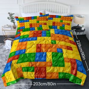 Set Copripiumino 3 Pezzi con Motivo Mattoncini Colorati, Trapunta Sottile Estiva per Bambini, Misura Queen - Product Image 3