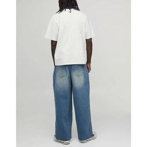 Jean en denim délavé coupe droite pour homme, taille mi-haute, en coton, style décontracté, collection automne - Product Image 3