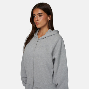 Sudadera con Capucha Gris para Mujer, con Cierre, Informal, de Forro Polar, Manga Larga, Color Sólido, para Otoño - Product Image 4