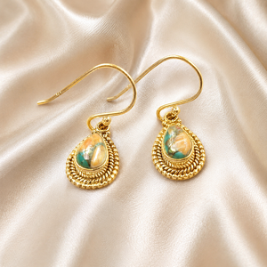 Boucles d'oreilles pendantes en argent sterling 925 pur, turquoise huître, style vintage bohème, faites à la main, bijoux en pierres précieuses, cadeau pour femme, maman - Product Image 2