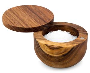 Artisan Wooden Salt Cellar with Magnetic Swivel Lid Handmade Acacia Salt Box <b>Kitchen</b> Seasoning <b>Storage</b> Container - Product Image 1