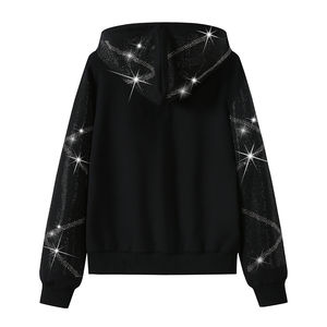 Chándal Personalizado para Hombre con Cierre de Cordón, Diseño de Calavera, Capucha con Brillo, Cristales y Pedrería, Logotipo, Informal, Sólido, con Capucha para Invierno - Product Image 3